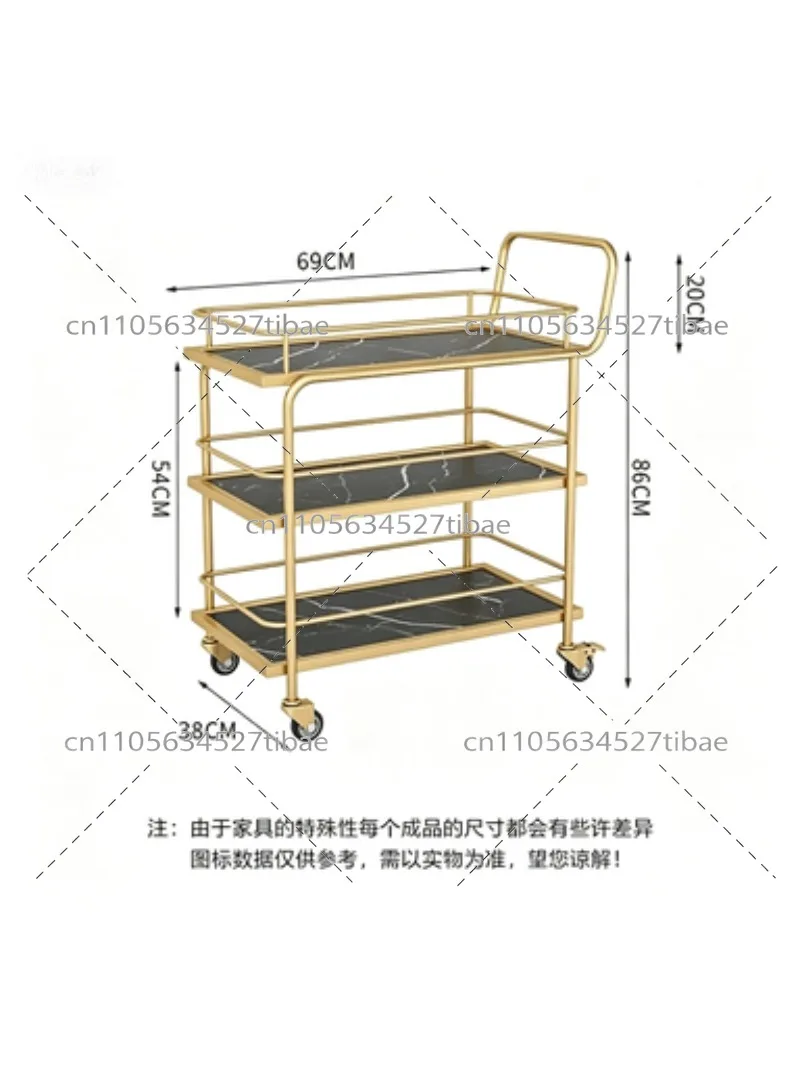Gold Iron Art Serving Cart with Wheels for Dining, Restaurant, Hotel, and Home Use