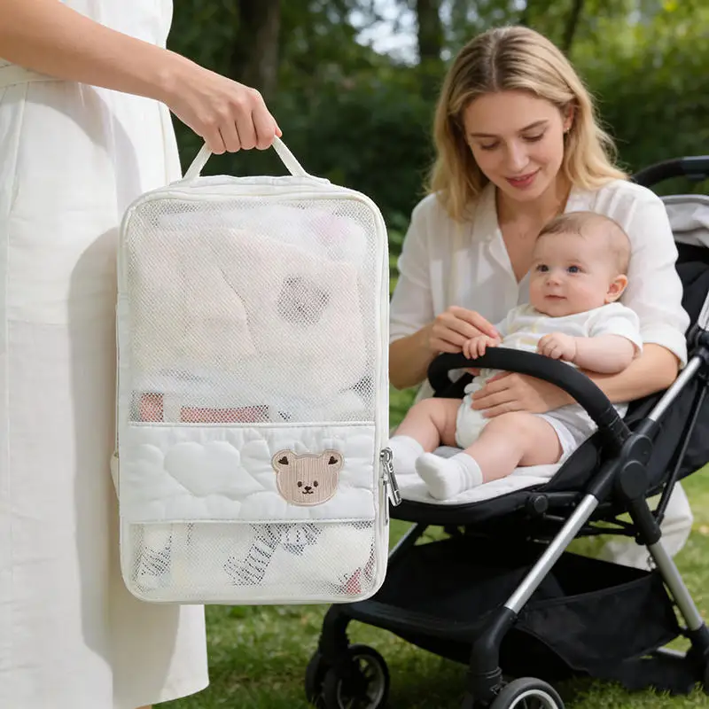 Bolsa de Pañales Bonita para Cochecito, Bolsa Colgante con Almacenamiento Separado para Ropa y Pañales de Bebé, Bolsa de Viaje para Cambio y Lavado