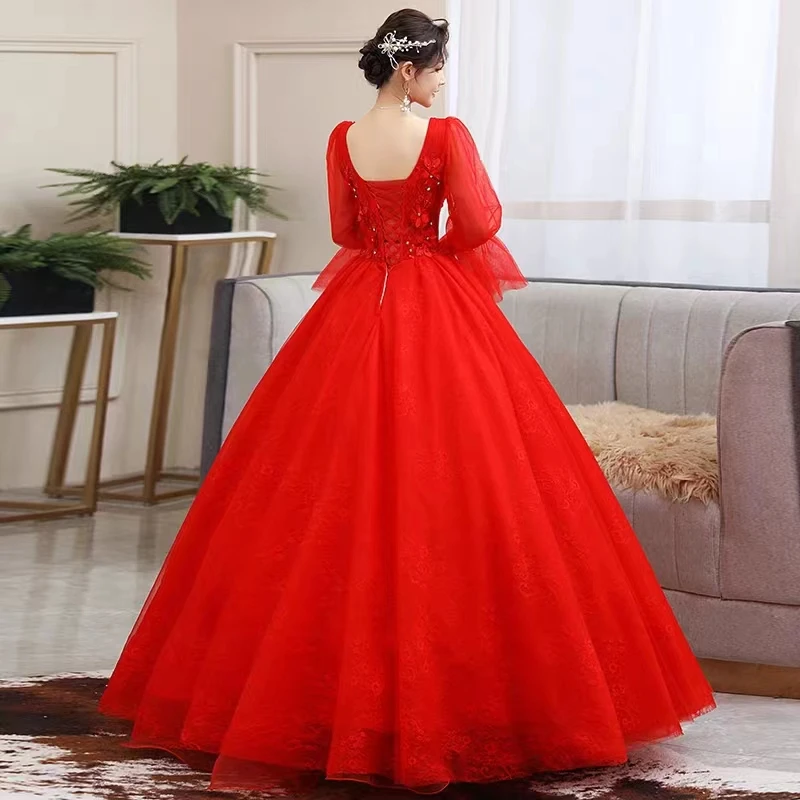 2024 Luxury Red Quinceanera Dresses Long Sleeve Appliques Beaded Sweet Party Gowns Vestido De 15 Anos 16th Party Wear