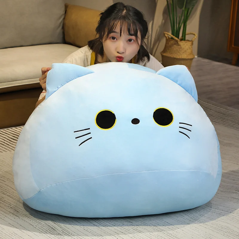 Kawaii Kitten Black Blue Cat Plush Toy Stuffed Squishy Animal Cat Pillow Nap Cushion Creative Birthday Gift for Kids Children