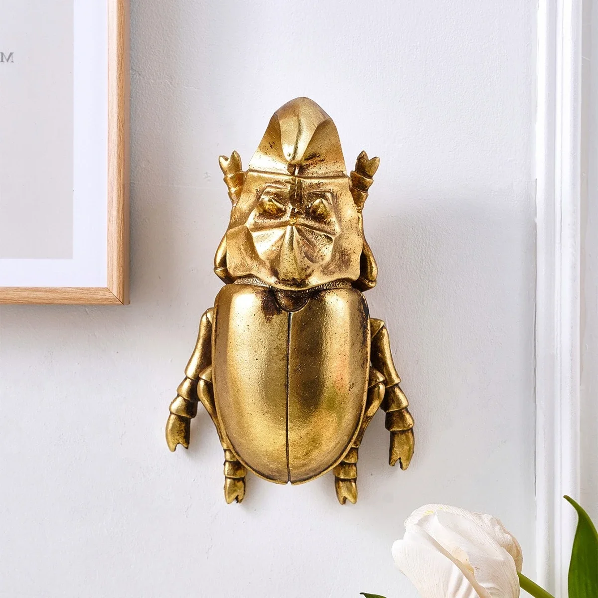 Golden Beetle Phileurus Didymus Lucanidae Simulation Insect Background Pendant Wall Decoration Craft Wall Hanging