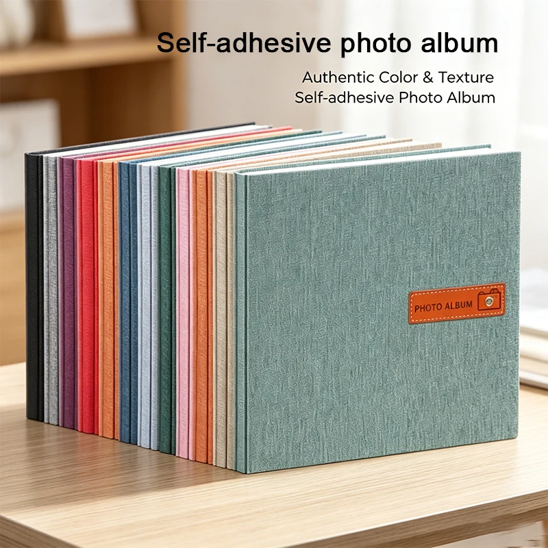 Vintage Leinen Selbstklebendes Fotoalbum DIY Scrapbook-Album für Bilder Jeder Größe Großes Fassungsvermögen Erinnerungsbuch für Familienerinnerungen