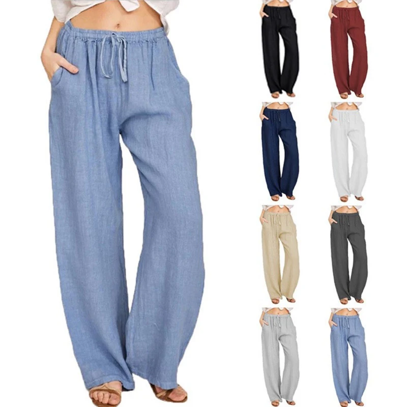 2024 Autumn New Casual Cotton and Hemp Loose Yoga Pants for Women High Waist Tie Plus Size Sports Pants Joggers Women 30970