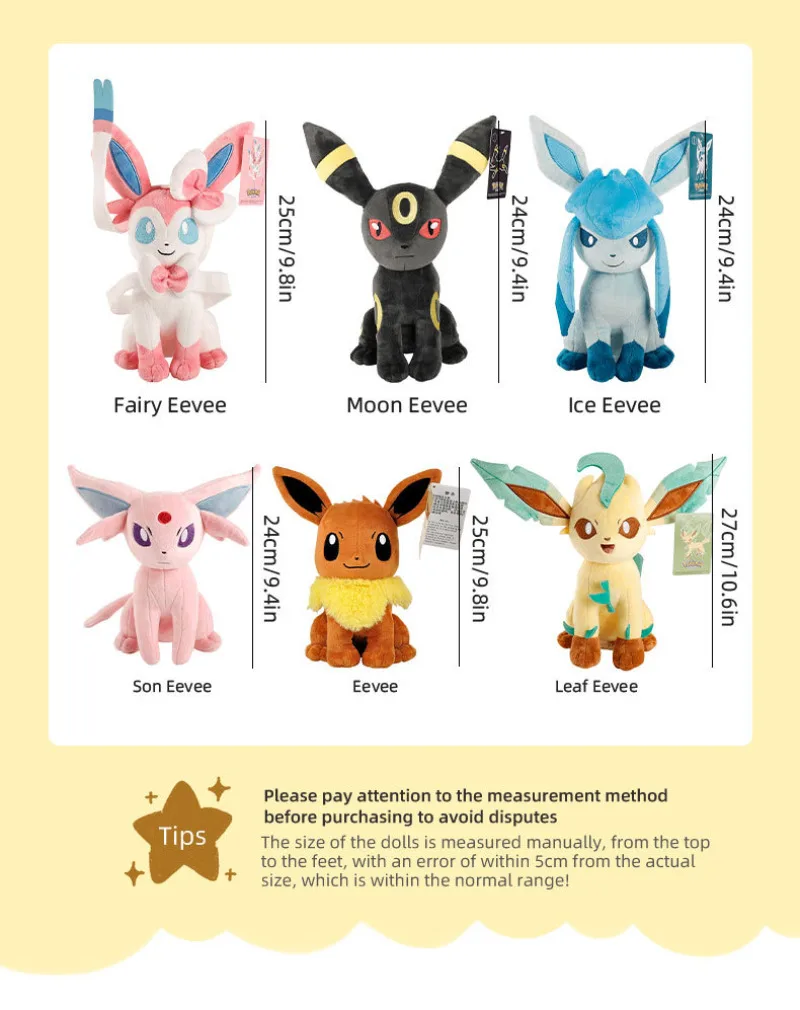 Pokemon Eevee Series Plush Toy Dolls para crianças, presentes dos desenhos animados, originais, Sylveon, Leafeon, Jolteon, Vulpix, Glaceon, Umbreon