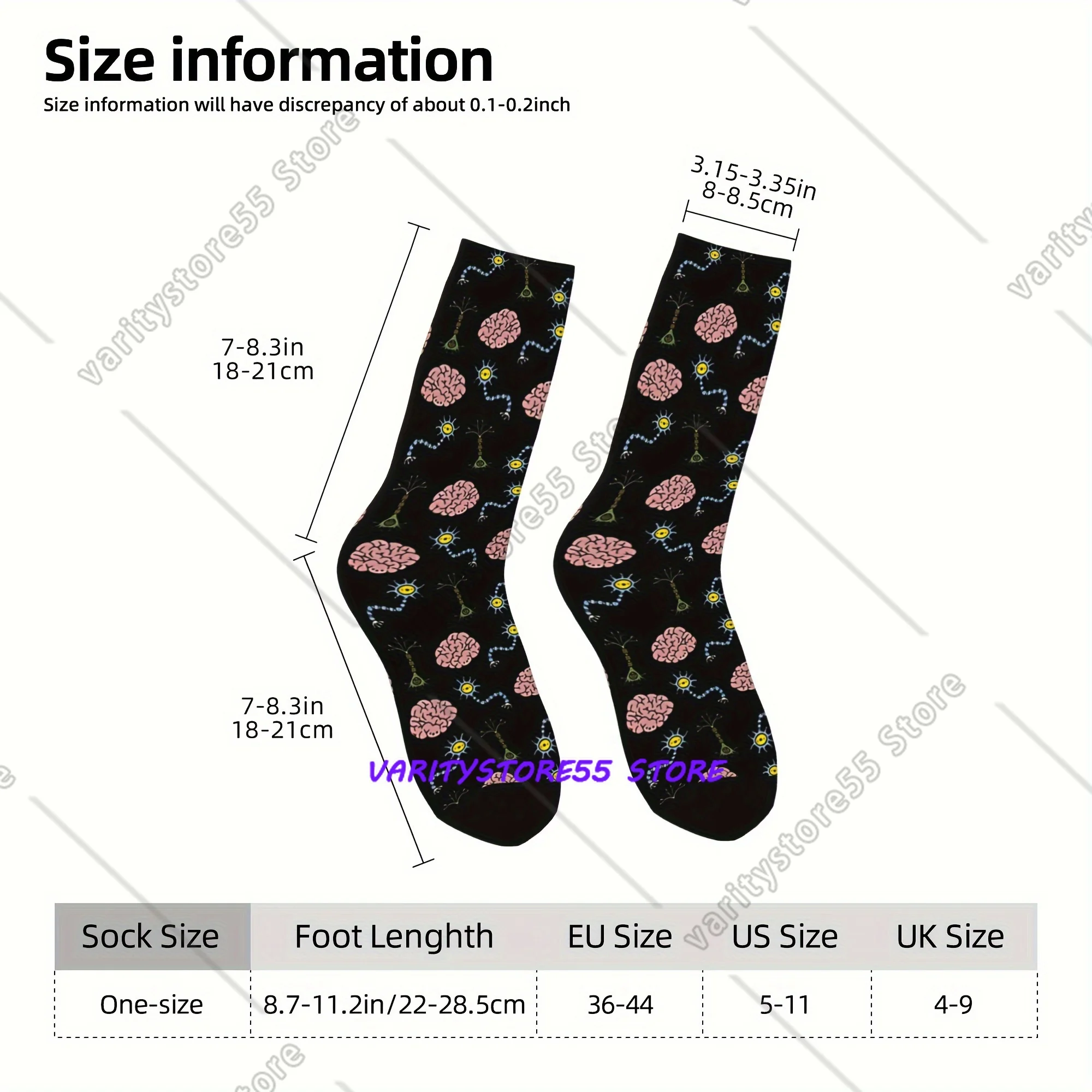 Men's Socks Printed Brain Time Vintage Harajuku Hip Hop Novelty Pattern Crew Sock Gift