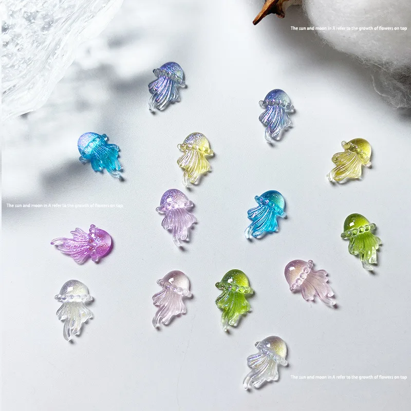 Translucent Mermaid Jellyfish Nail Charms Clear Ocean Animal Resin for Nail Art Shaker Scrapbook DIY Handcraft Accessories