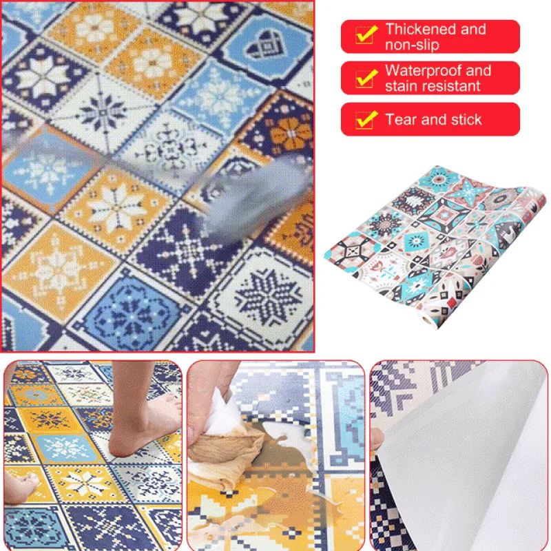 Kitchen floor tile floor tile waterproof non-slip wear-resistant self-adhesive bathroom floor renovation stickers decoration