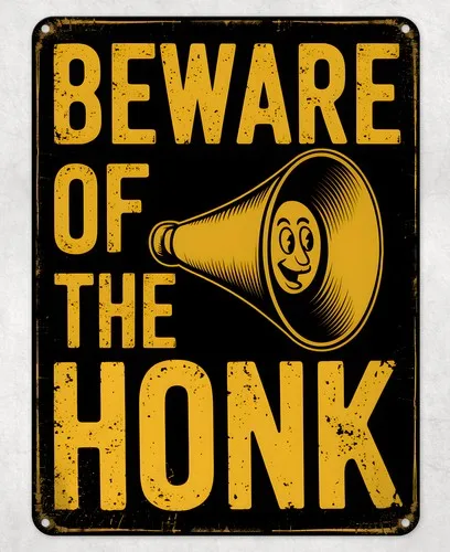 BEWARE OF THE HONK HORN METAL POSTER WALL TIN SIGN MAN CAVE SHED HOME PLAQUE --Tin Sign