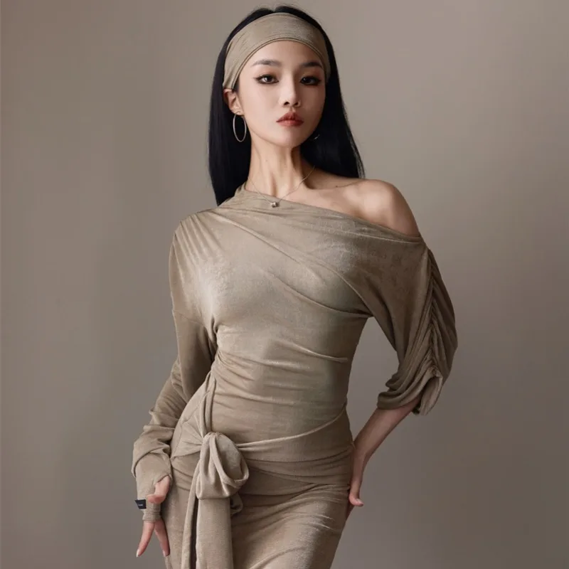 

UK Latin dance costume women flowy relaxed dress for Latin students: casual lounge wear with soft drape Ballroom dance costumes