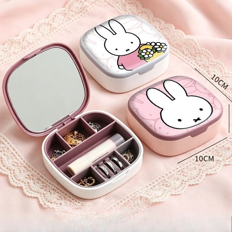Cartoon Kawaii New Style Jewelry Box Super Cute Ins Style Grid with Lid Storage Box with Mirror Multifunctional Dustproof Miffy