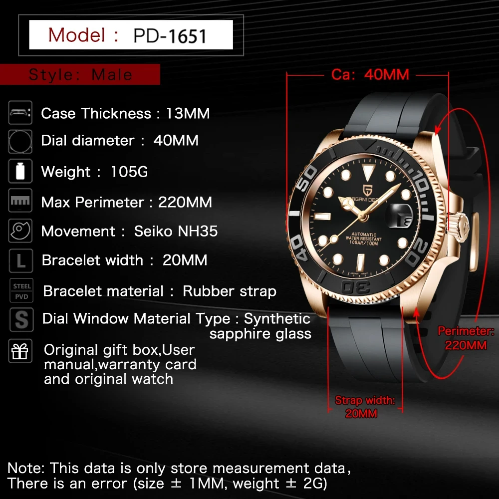 PAGANI DESIGN 2024 NEW 40MM Men Luxury Business NH35 Automatic Mechanical Watch Sapphire Glass Waterproof Automatic Watch 100M