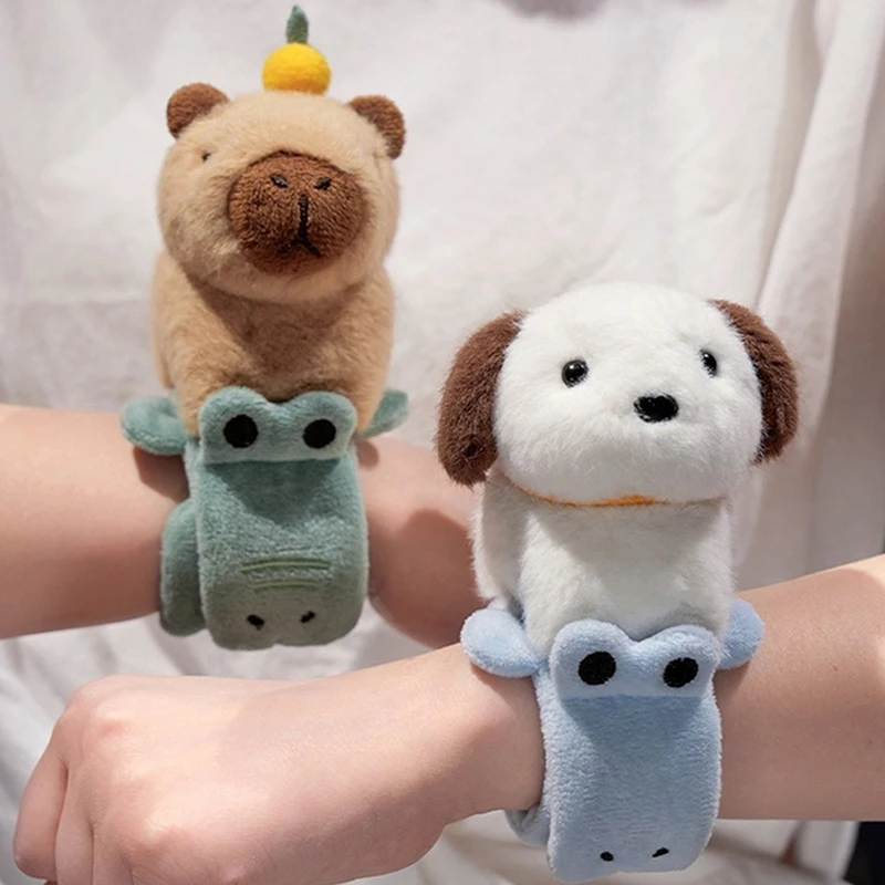 Creativo encantador Animal Slap Snap Wrap pulsera Capybara perro gato felpa anillo de mano pulsera niños juguetes regalo divertido