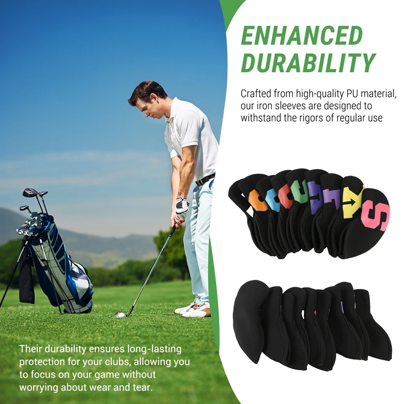 10PCS Golf Club Protective Head, Waterproof PU Iron Sleeve, Color And Digital Version