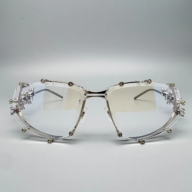 Y2k Rhinestone Frame Vintage Eyeglasses Women Oversized Metal Glasses Frame Men Clear Lens Glasses Gm Sliver Optical Spectacle