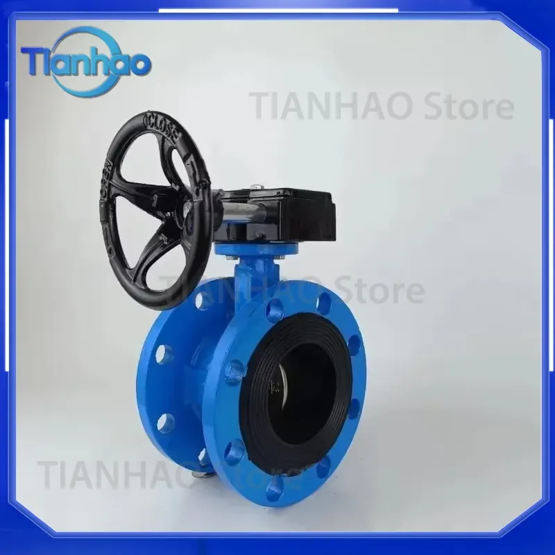 Butterfly Valve with Worm Gear and Rubber Lining for QT450 Ductile Iron Double Flange PN16