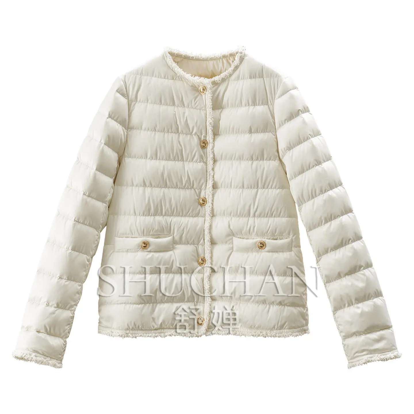 Light Warm Small Fragrant Wind, Loose 90% White Duck Down Burr Neck Down Jacket Women's F631