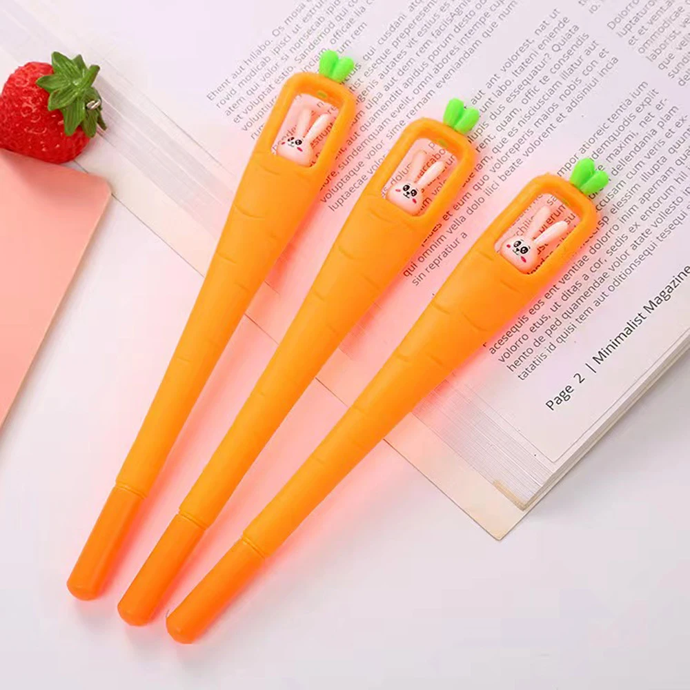 3 Pcs/Lot Kawaii Little Soft Silicone Carrot Gel Pen Ink Marker Pen School Office Writing Supply Stationery Escolar Papelaria