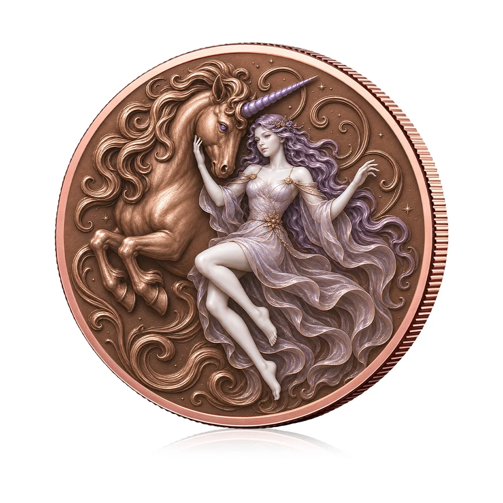 5 OZ .999 Fine Copper Coin High Relief Fairy Maiden Unicorn Elf Lady Magic Animal Art Challenge Coin Fairy Fantasy Collectible