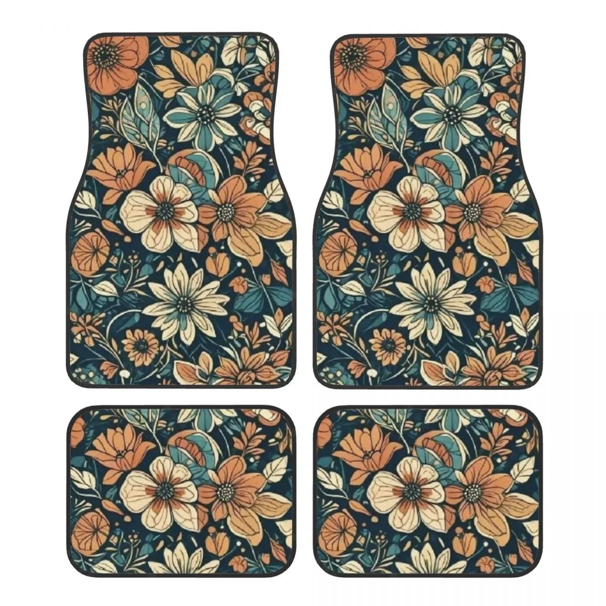 

Colorful Vintage Watercolor Flowers Car Floormat Heavy Duty Front Rear Floor Mats Carpet Floor Protection Fits Most Vehicles