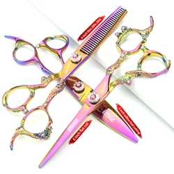 6 inches 7 Inch Barber scissors Professional Japanese 440C Steel Hairdressing Scissors Pure Black hair thinning cutting tools