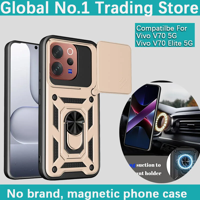 

For Vivo V70 5G/V70 Elite 5G Sergeant sliding window cover car mounted magnetic rotating ring holder phone case protective cover