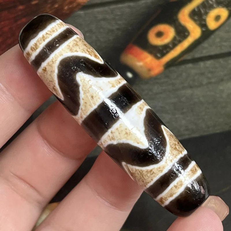 العقيق الطبيعي القديم عالي الزيت المغلفة مزدوجة النمر الأسنان Dzi قلادة سلسلة الترقوة