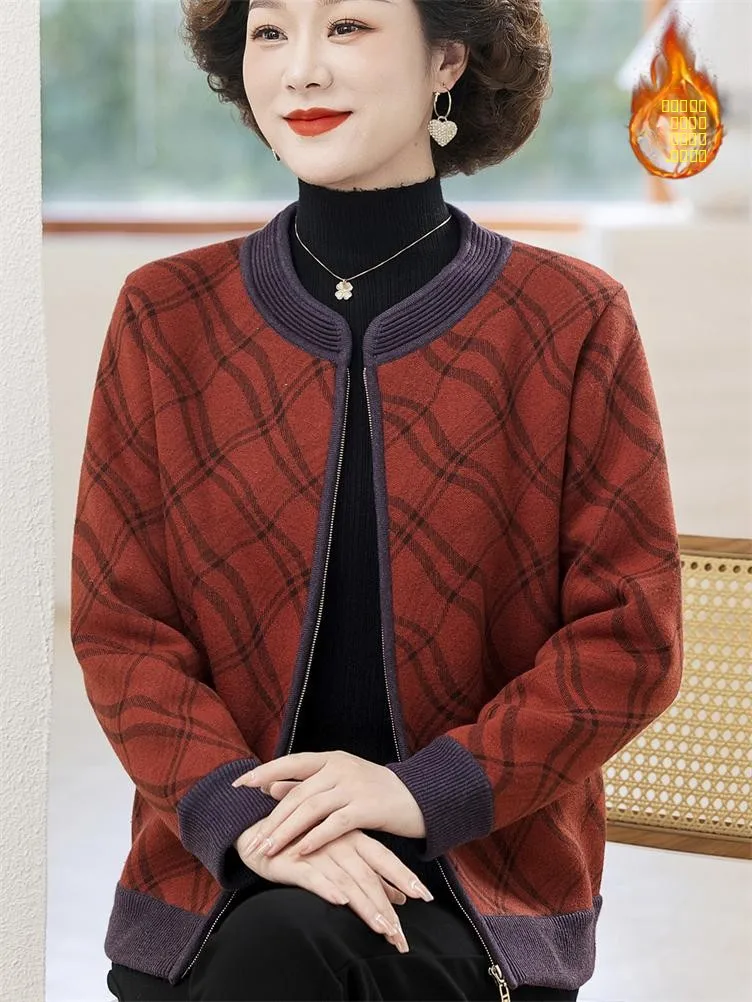 

Утепленный шерстяной кардиган для женщин: осенне-зимняя верхняя одежда, теплый хлопковый модный свободный пиджак для женщин среднего возраста