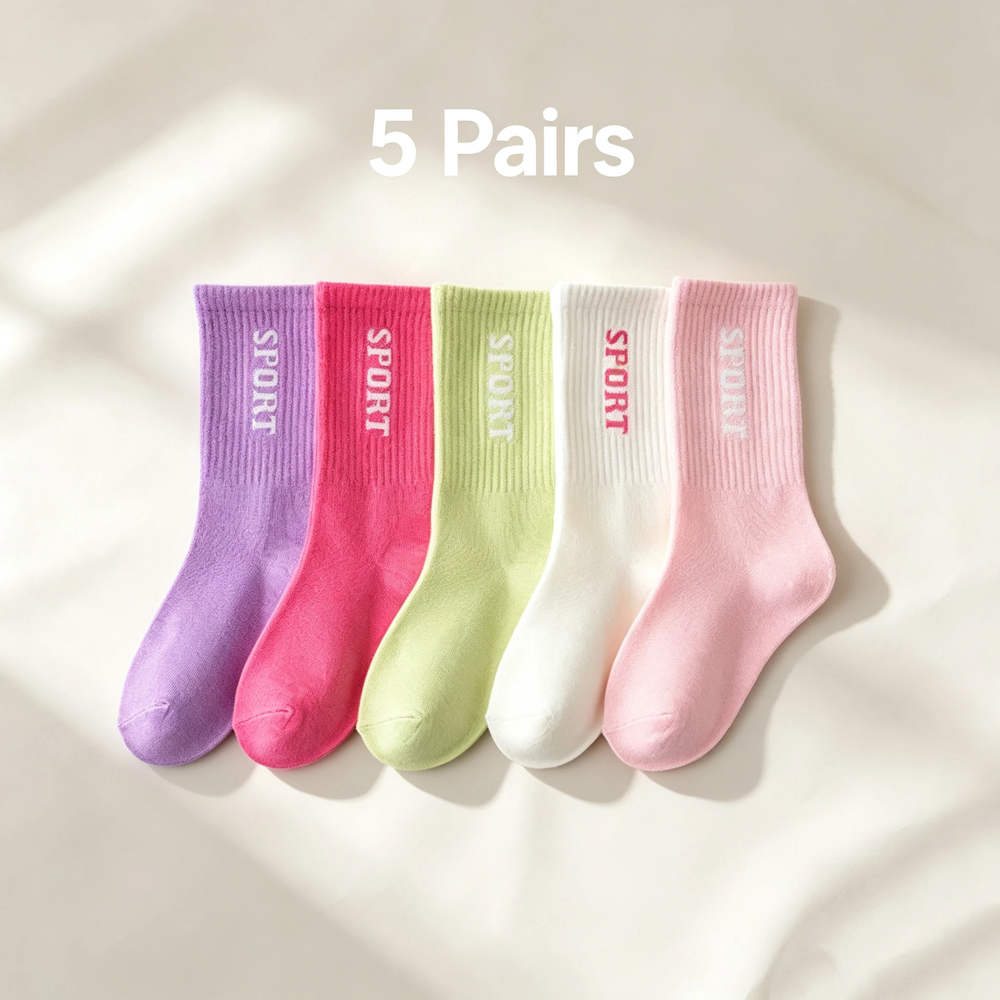 5 Pairs Kids Crew Socks, Sport Letter Print Soft Elastic Mid‑Calf Socks, Colorful Casual Socks For Boys Girls 1‑14Y