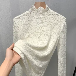 Stand Collar Lace Long Sleeved T-shirt Base Shirt, Women's French Romantic Autumn and Winter New Style Temperament Commuting Top