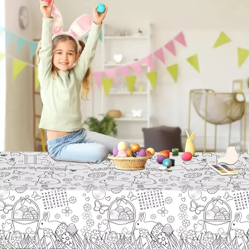

1-10PCS Easter Bunny DIY Kids Coloring Tablecloth Disposable Paper Tablecloth for Holiday Party Decoration Easter Party Supplies