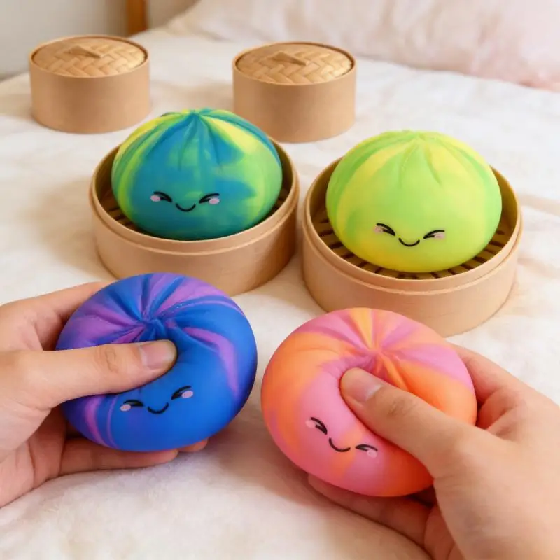Hot Sale 1 Set Soft Squeeze Toys For Adults & Kids Rainbow Color Dumpling  Toy With Bamboo Slow Rising Stress Relief Fidget Ball