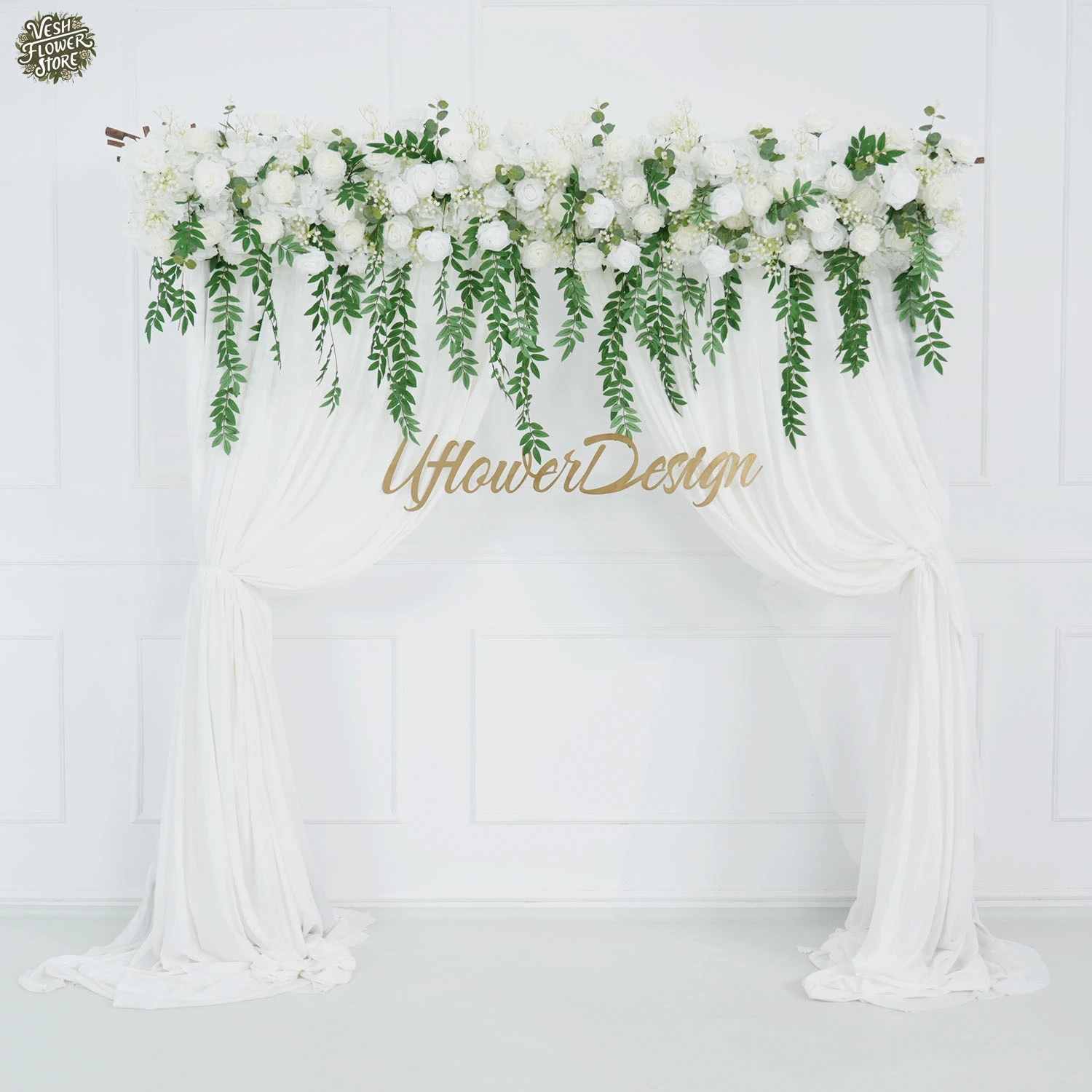 Artificial White Willow Leaf Rose Hydrangea Luxury 5D Wedding Background Event Party Banquet Decoration