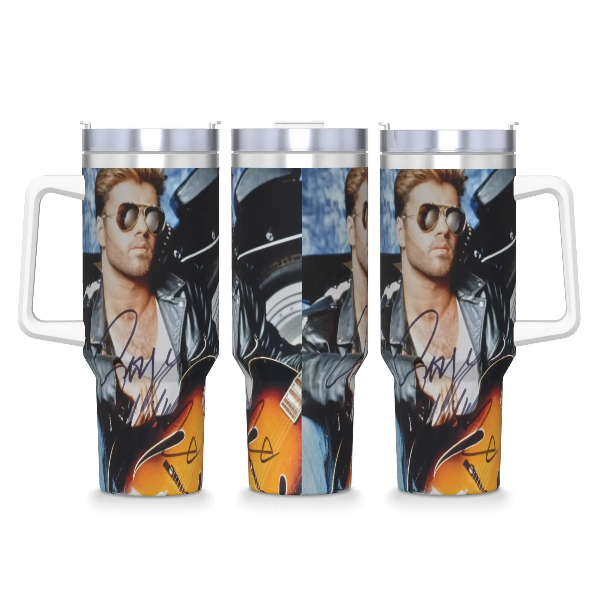 George Michael British Singer Stainless Steel Tumbler  Travel Thermal Mug With Straws and Lid Car Mugs Cold and Hot Water Bottle