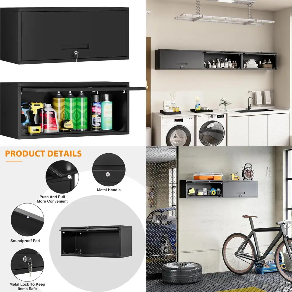 

Lockable Flip-Up Door Metal Garage Wall Cabinet, 13.7 Tall Storage Cabinet for Tools and Equipment