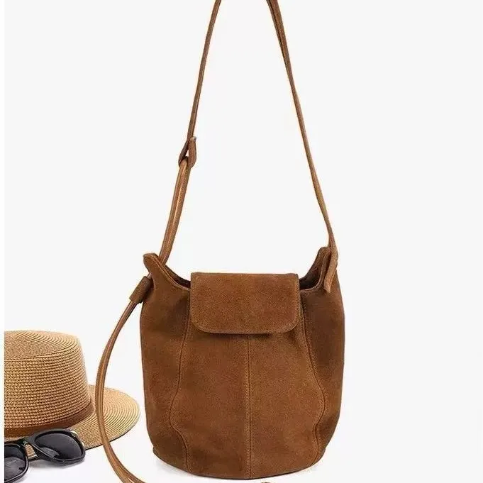 

Ретро-сумка-тыква женская, новинка 2025 года, из оленьей кожи, мягкая кожаная роскошная сумка-тоут, сумка через плечо, городская стильная сумка