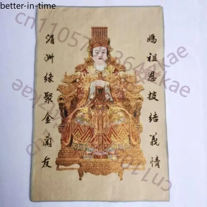 Chinese Cloth Silk Sea-God Mazu Goddess The Madonna Tangka Thangka Mural