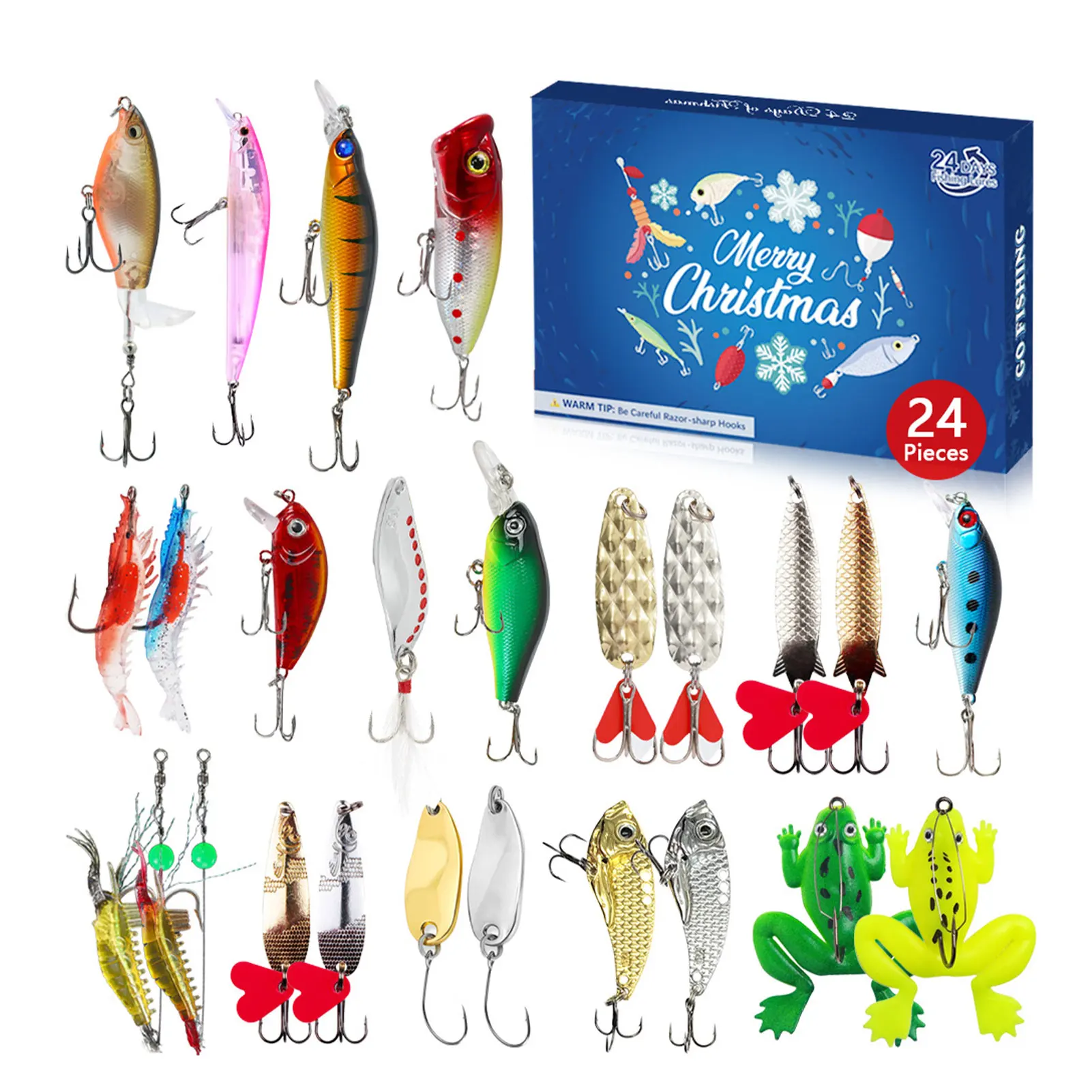 

24pcs Fishing Set Advent Calendar Creative Christmas Gift Countdown for Fishing Lovers Fishing Gear Lure Hook Random Style Color