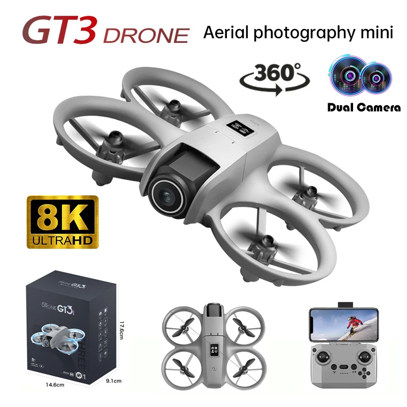 

Mini Drones GT3 GPS 4K Professional HD 180° Dual Cameras 5G WIFI Brushless Motors Obstacle Avoidance FPV Foldable Quadcopter Toy