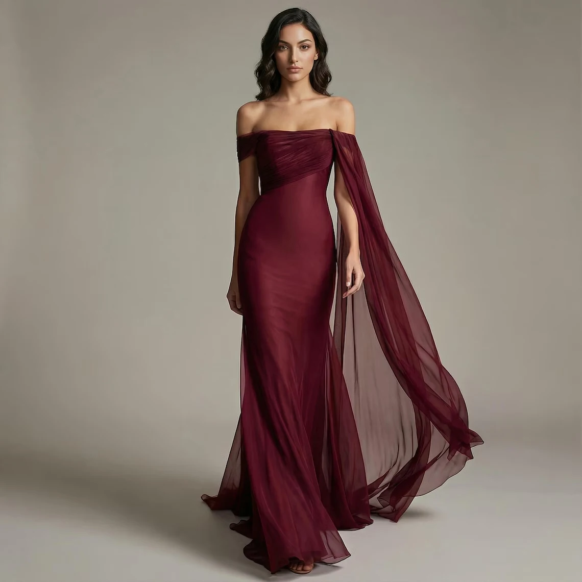 

Customized Classic Chiffon Pleat Draped A-line Off-the-shoulder Long Dresses Bespoke Occasion Dresses Retro Simple High quality
