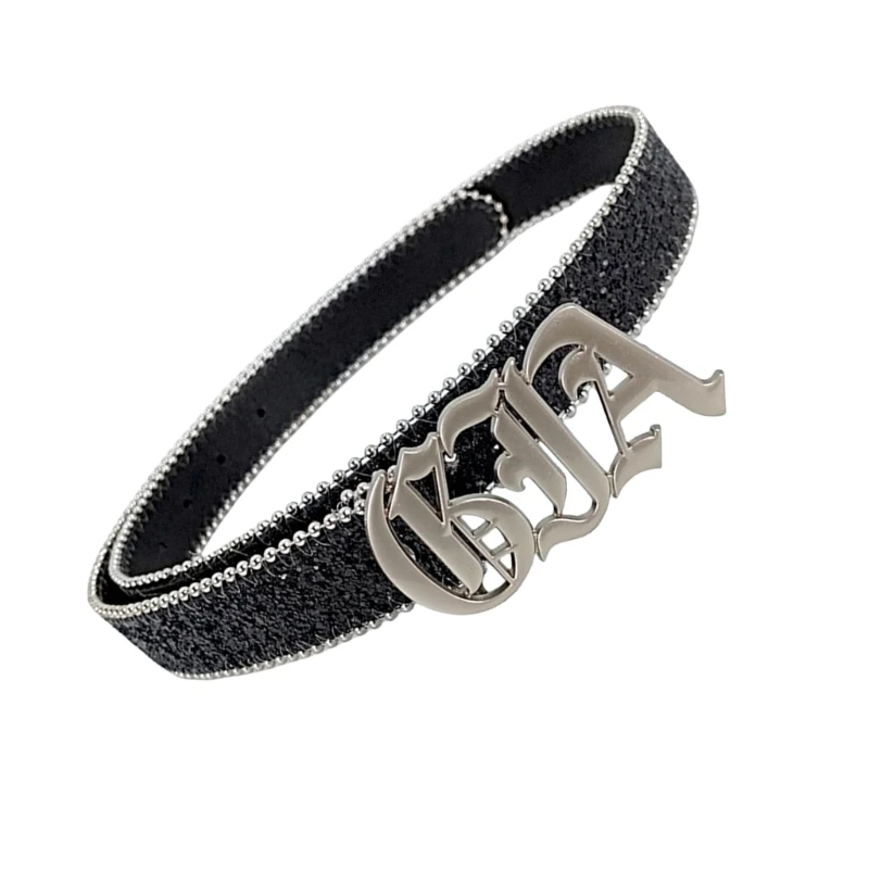 Popular Belt for Pants Jeans Sparkling Sequins Belt Metal Letter Buckle Belt for Women Girl Formal Casual Wear Dropship