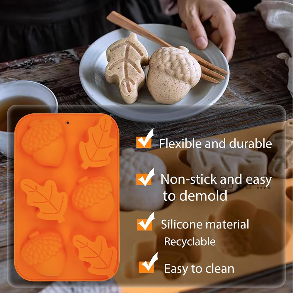 Acorn Leaf Silicone Chocolate Molds, Thanksgiving Fall Theme Candy Molds Fall Autumn Baking Molds for Jelly Ice Cube Trays