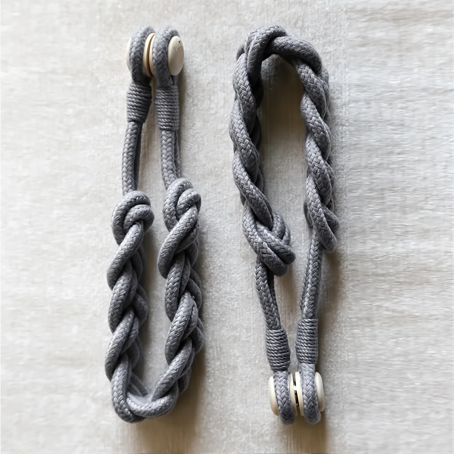 Hand Braided Magnetic Curtain Tieback 1Pc, Minimalist Gray Twisted Rope Curtain Holdback, Modern Simple Drapery Tie Back for Liv