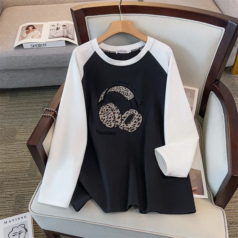 Picture 4: 175Kg Plus Size Women's Bust 170 Autumn Loose Round Neck Long Sleeved Contrasting Sweatshirt Black White 4XL 5XL 6XL 7XL 8XL 9XL