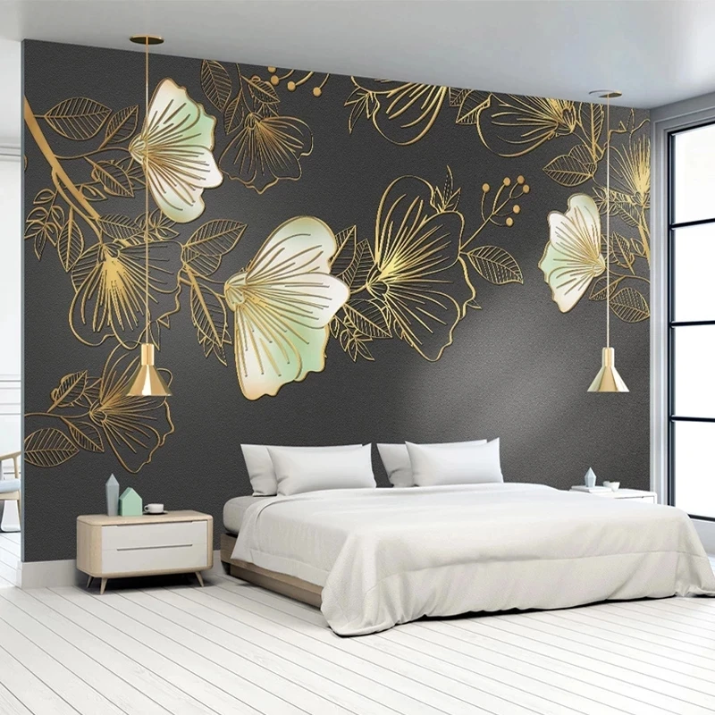 Custom Photo Wallpaper 3D Golden Embossed Flower Leaf Luxury Mural Modern Living room sofa TV background wall bedroom restaurant