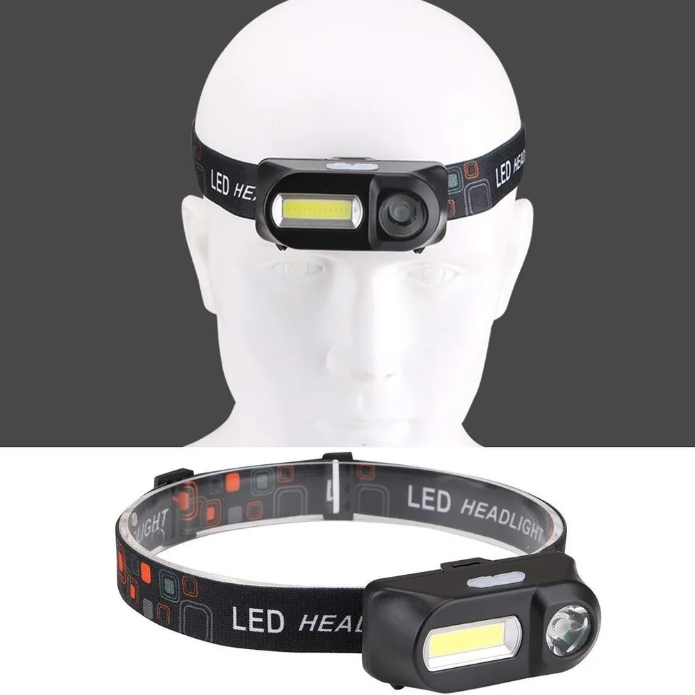 Portable Mini XPE+COB LED Headlamp USB Rechargeable Use 18650 Battery Head Lamp Camping Fishing Headlight Flashlight Torch