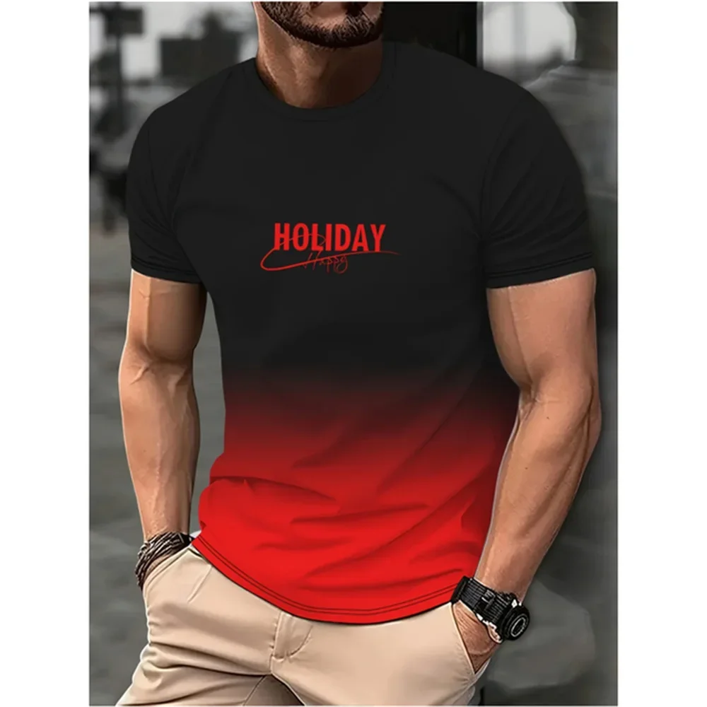 

Fashion Casual Short Sleeve Round Neck T Shirt Summer Outdoor Sports Tees Clothing Men's Gradient Colour Letter Printed T-Shirt
