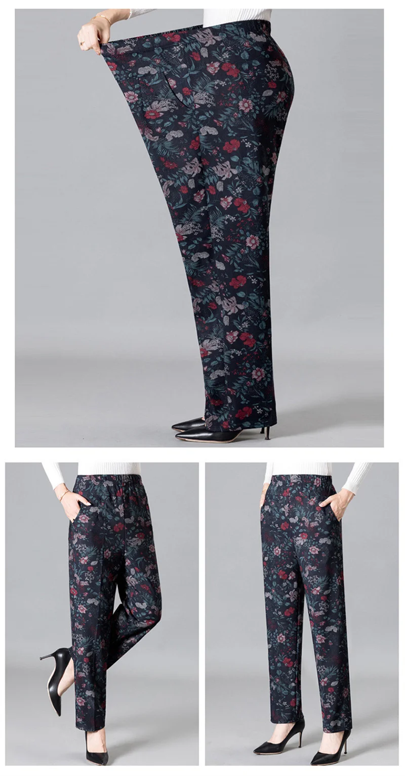 Extra Large Size 9XL Middle-aged Women Pants New Autumn Elastic High Waist Casual Trousers Winter Velvet Female Straight Pants