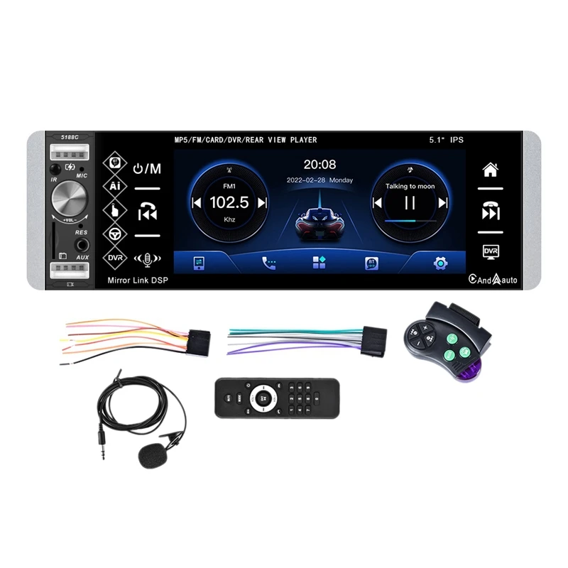 

NEW-1 Din Autoradio Bluetooth MP5 Player 5.1 Inch Car Radio Stereo IPS Touch Screen With Wireless Carplay Android Auto