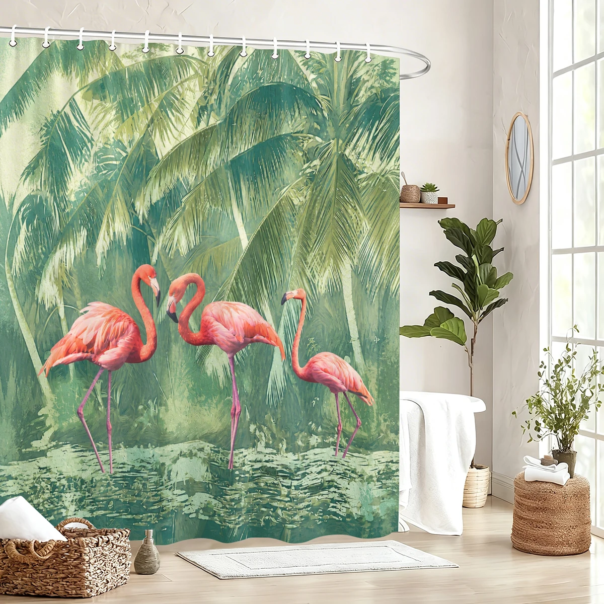 Vintage Nature & Floral Pattern Polyester Bathtub Curtain - Stylish Bathroom Decor with Forest, Butterfly, Flamingo Designs