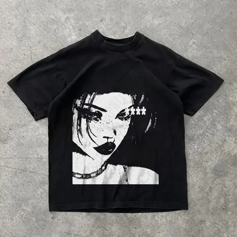

Punk Aesthetics Graphic Print Cotton T-shirt Rock Goth Tee Fashion Hip Hop 2000S Retro Streetwear Men Women EMO Tops